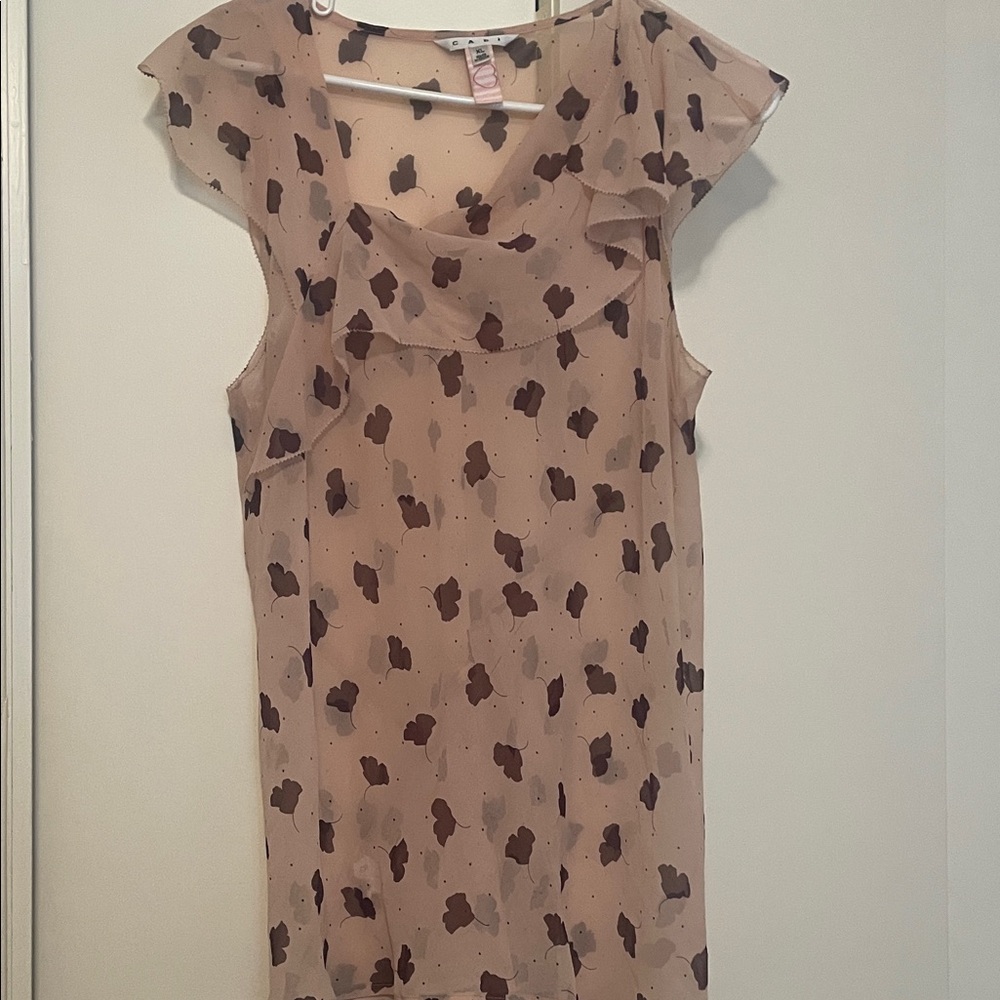 CAbi Sheer Blouse with Brown Floral Pattern